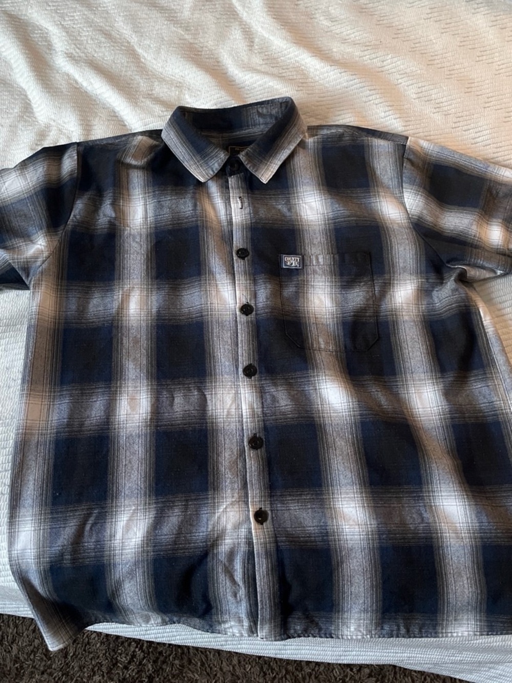 Men's Navy and Gray Plaid Button-Down Shirt - Unbranded